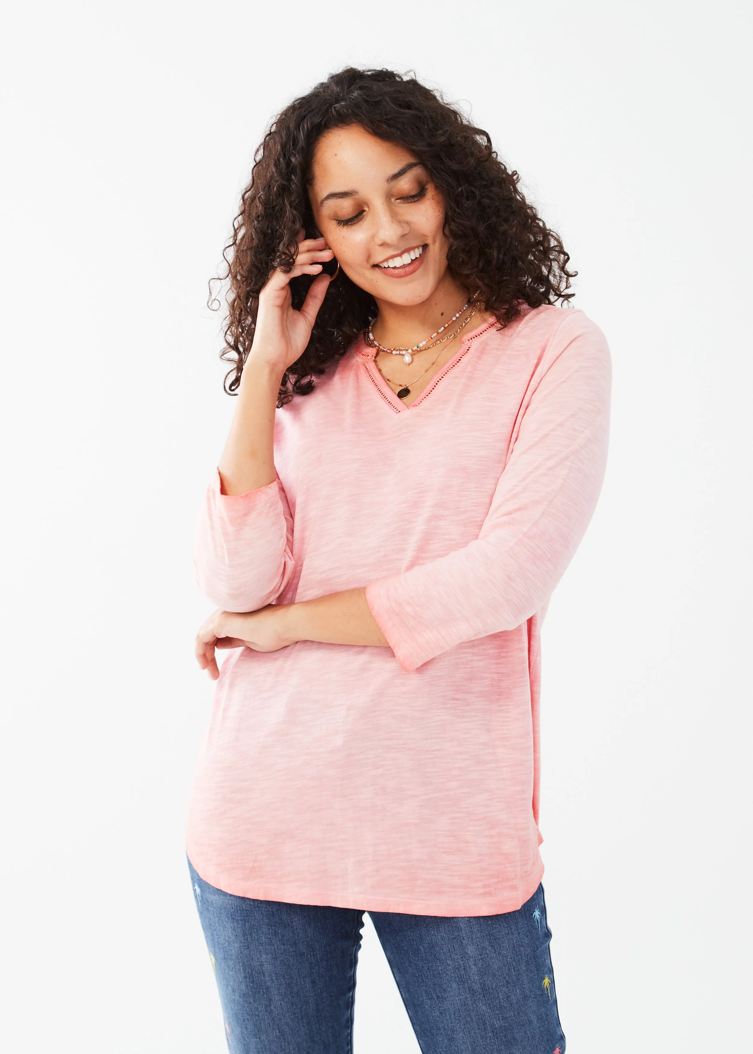 3/4 Sleeve Split Neck Top