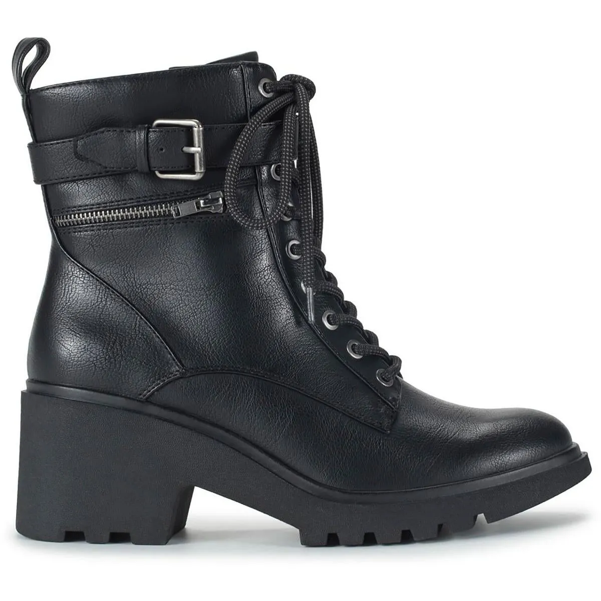 Baretraps Womens Dani Faux Leather Lug Sole Combat & Lace-Up Boots