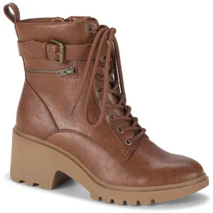 Baretraps Womens Dani Faux Leather Lug Sole Combat & Lace-Up Boots