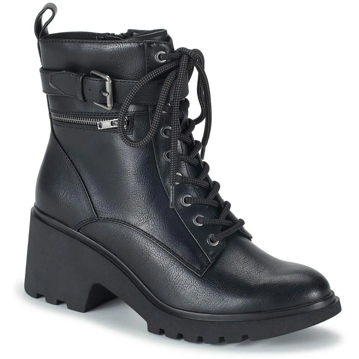 Baretraps Womens Dani Faux Leather Lug Sole Combat & Lace-Up Boots