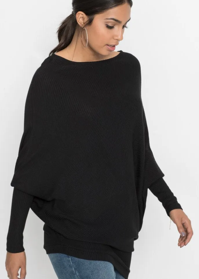 Bodyflirt oversized sweater with asymmetrical hem, black