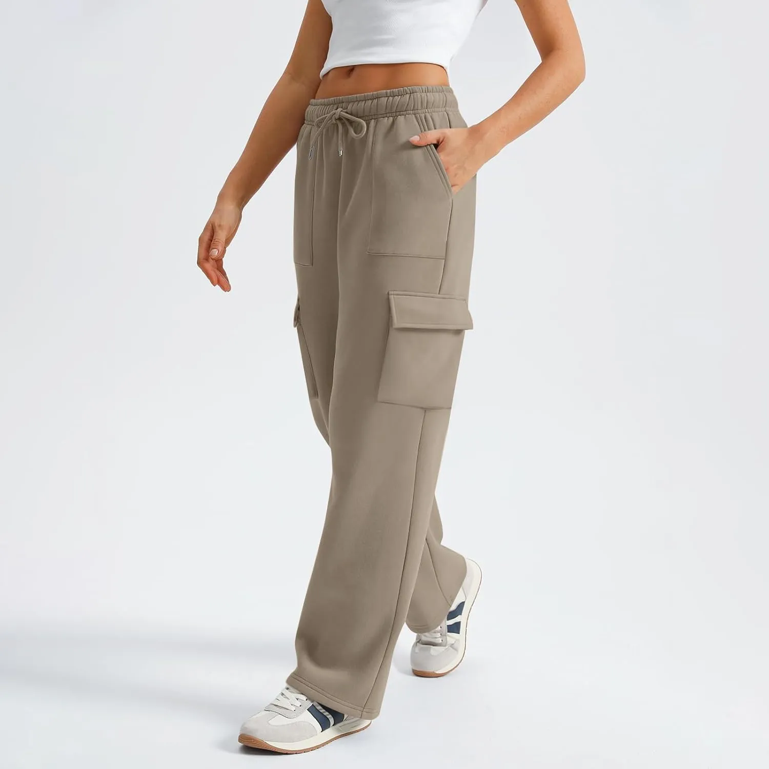 Cargo Sweatpants for Women Fleece Lined Workout Baggy Wide Leg Pants Casual Trendy Thermal Comfy Lounge Pants