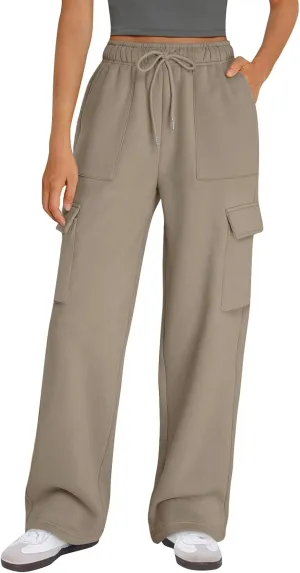 Cargo Sweatpants for Women Fleece Lined Workout Baggy Wide Leg Pants Casual Trendy Thermal Comfy Lounge Pants