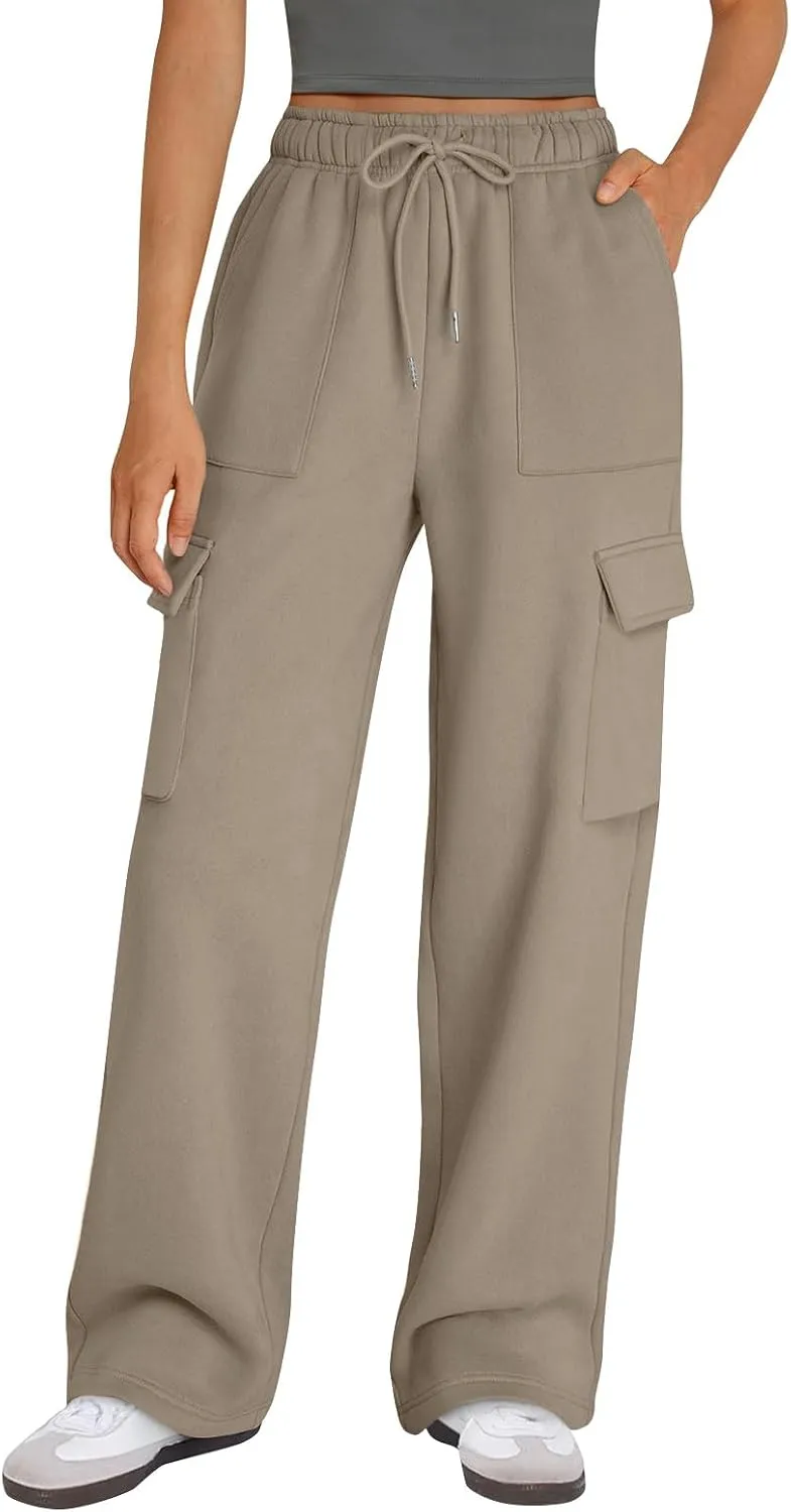 Cargo Sweatpants for Women Fleece Lined Workout Baggy Wide Leg Pants Casual Trendy Thermal Comfy Lounge Pants