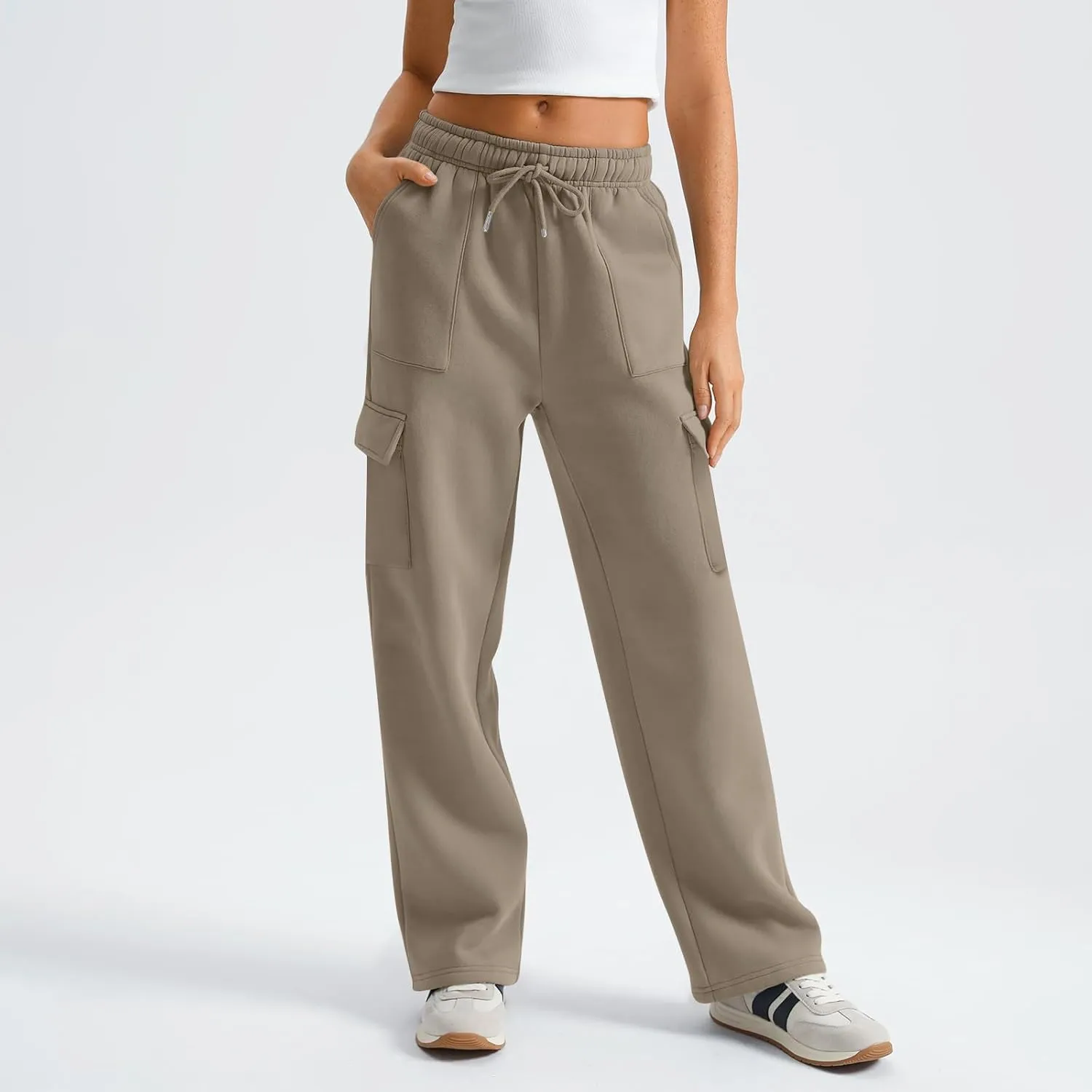 Cargo Sweatpants for Women Fleece Lined Workout Baggy Wide Leg Pants Casual Trendy Thermal Comfy Lounge Pants