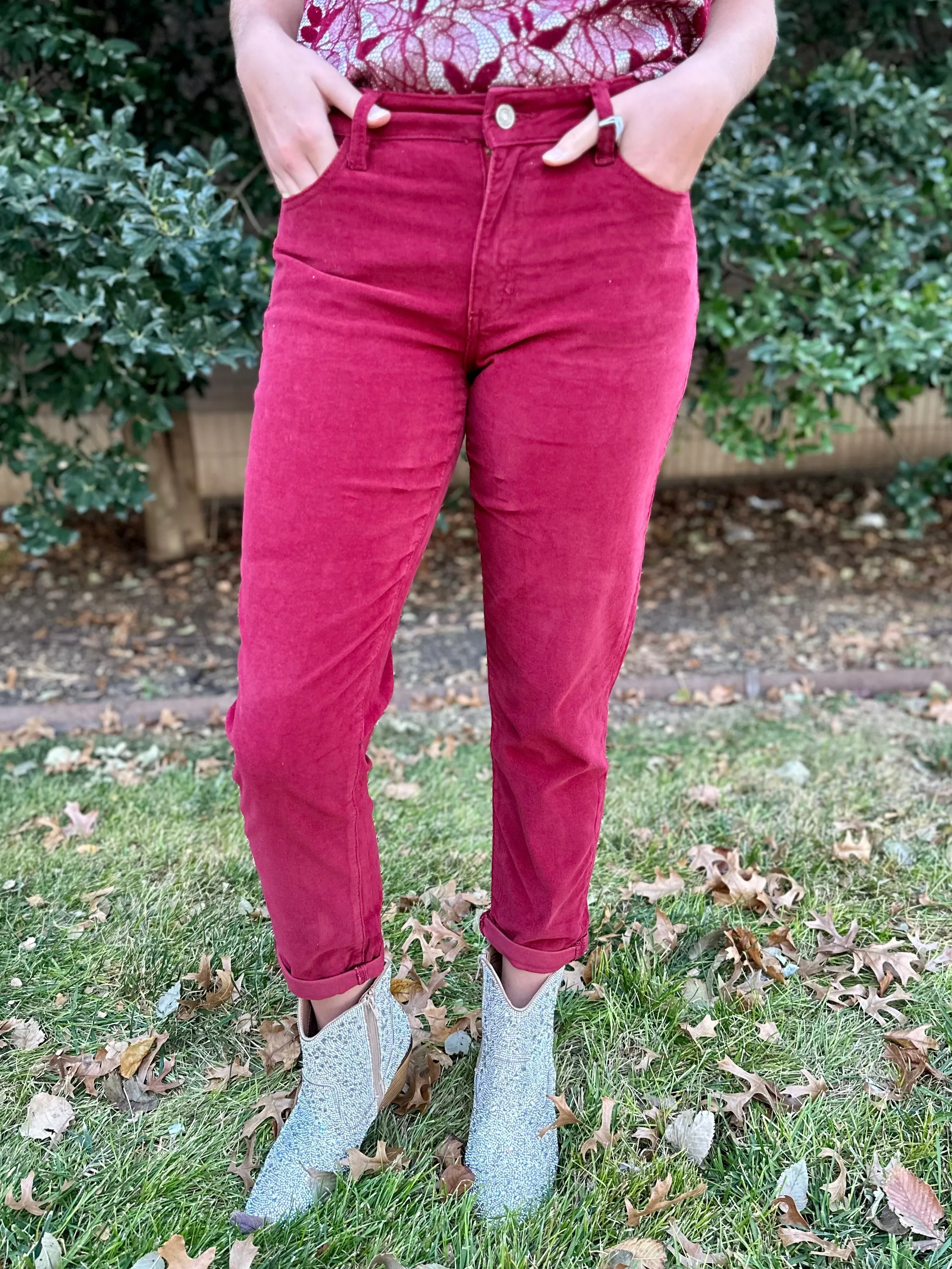 Cranberry Crush Relaxed Fit Cords by KanCan