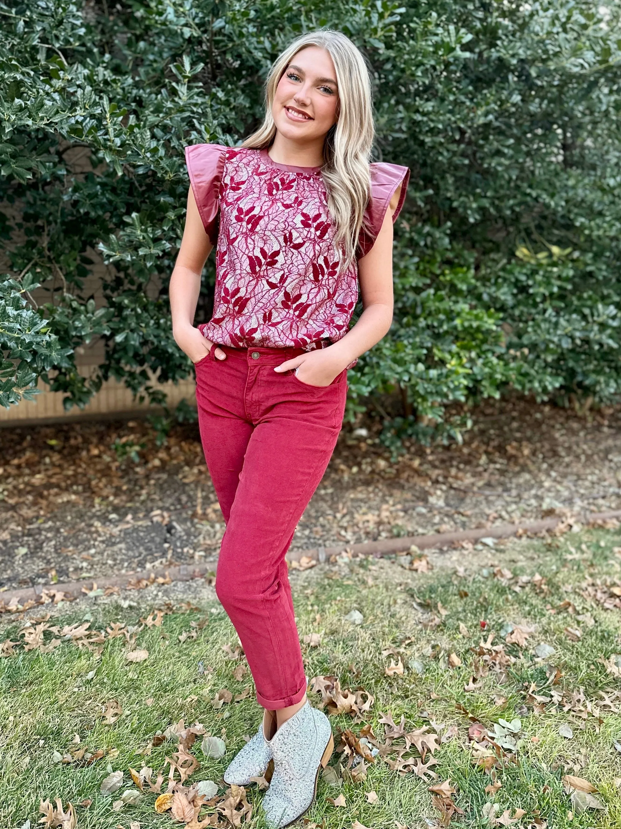 Cranberry Crush Relaxed Fit Cords by KanCan