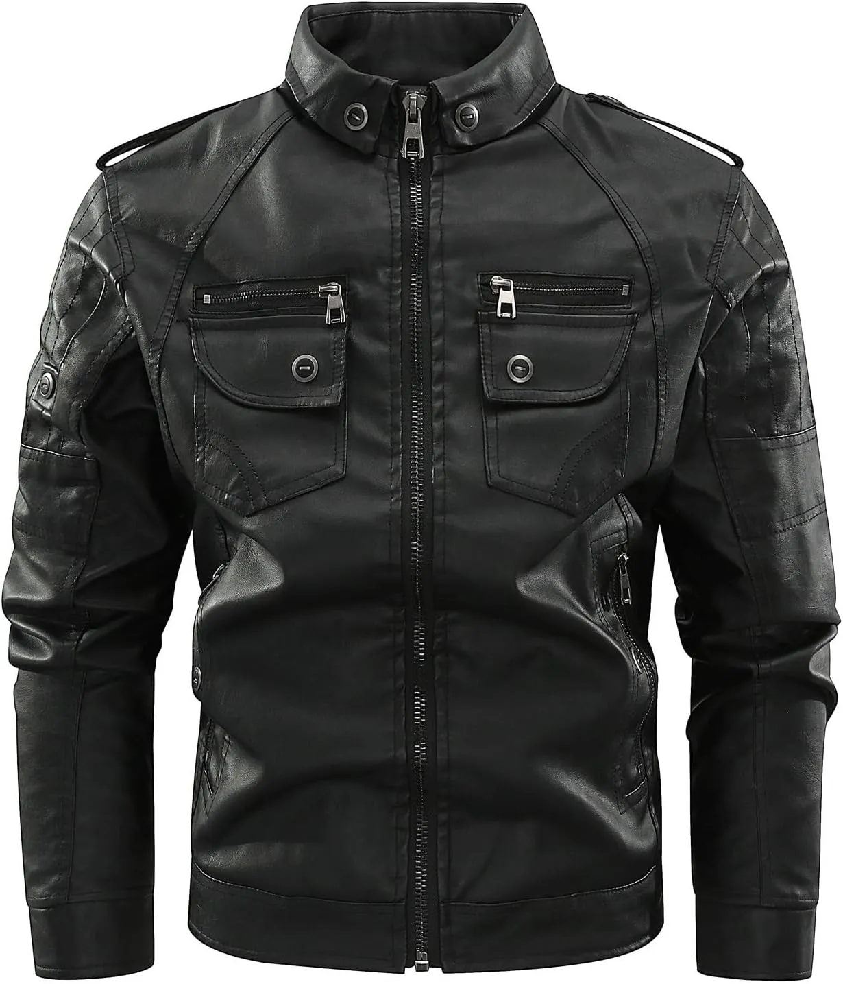 Dgoopd Men Leather Jacket Stand Collar Moto Jacket Vintage Motorcycle Jacket Zip up Faux Leather Jacket Casual Biker Jacket