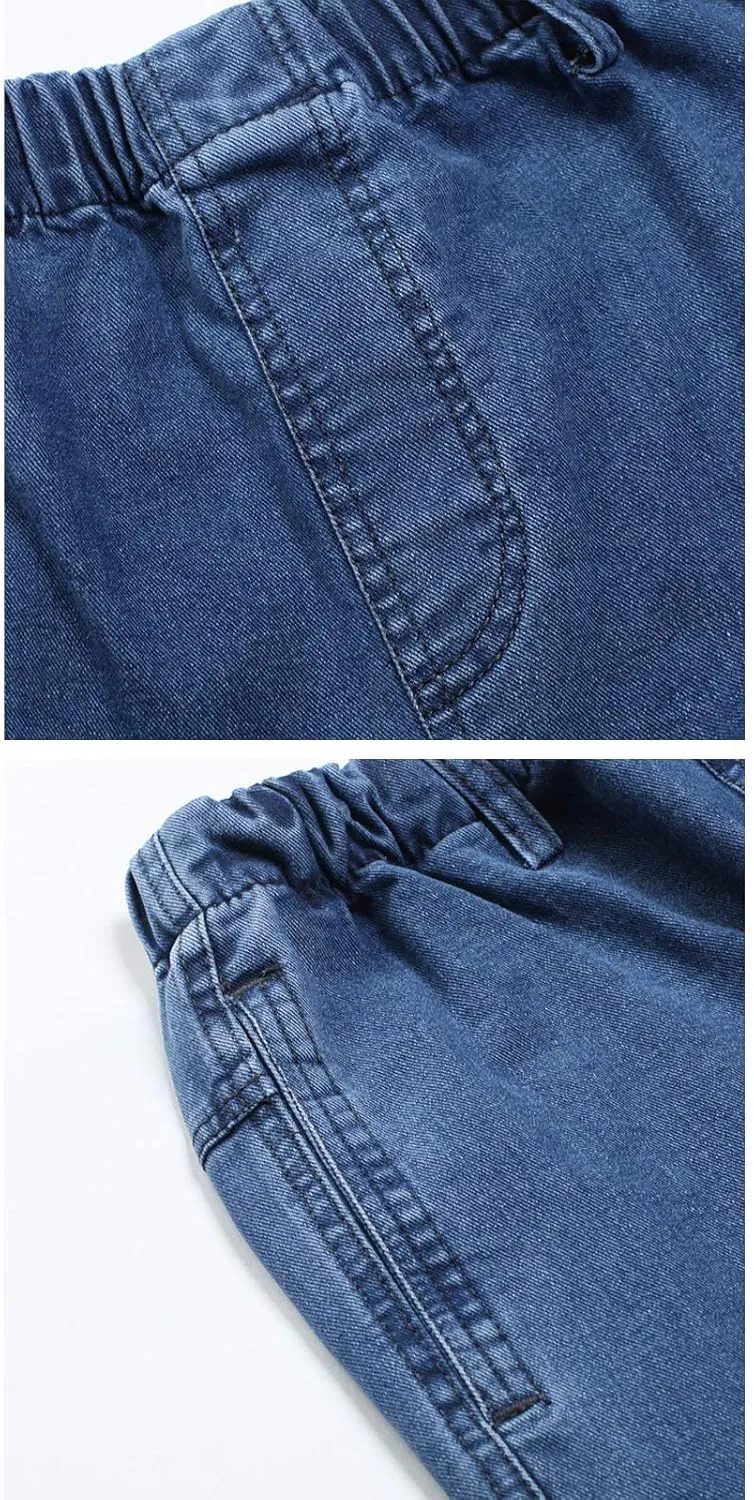 Flygo Men's Casual Elastic Waist Relaxed Straight Fit Carpenter Jeans Denim Pants