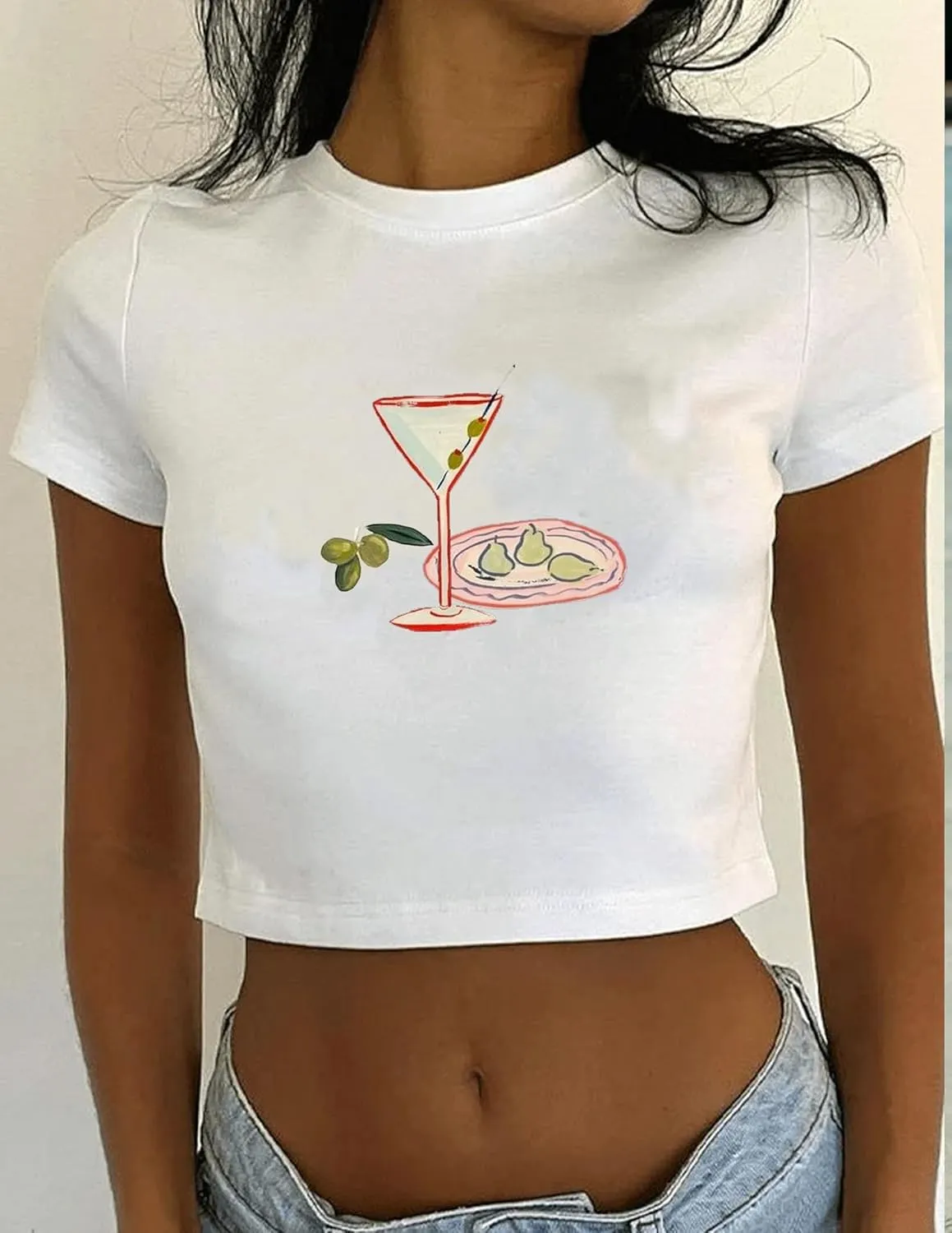 Graphic Baby Tees for Women Y2k Tops Teen Girls Fruit Print Crop Tops Coastal Summer Clothes Vintage Aesthetic T Shirt