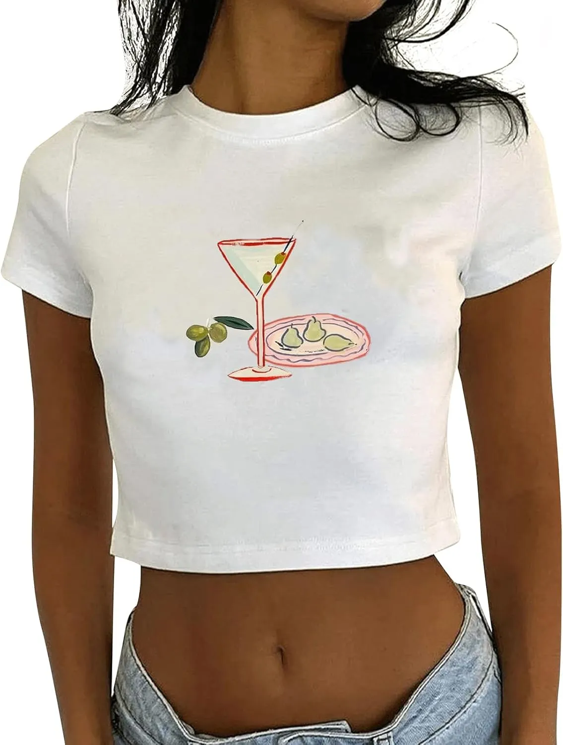 Graphic Baby Tees for Women Y2k Tops Teen Girls Fruit Print Crop Tops Coastal Summer Clothes Vintage Aesthetic T Shirt