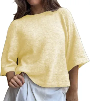 ICNGLKSND Women Half Sleeve Oversized Sweater Basic Furry Knit Shirt Boxy Cashmere Tees Fall Chunky Going Out Streetwear