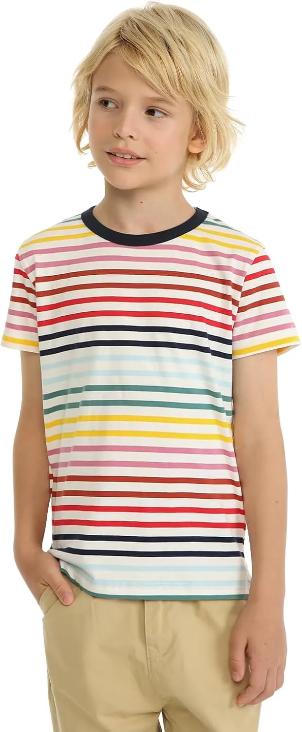 LittleSpring Boys Girls T Shirt Rainbow Striped Cotton Crewneck Tees for Kids Fashion