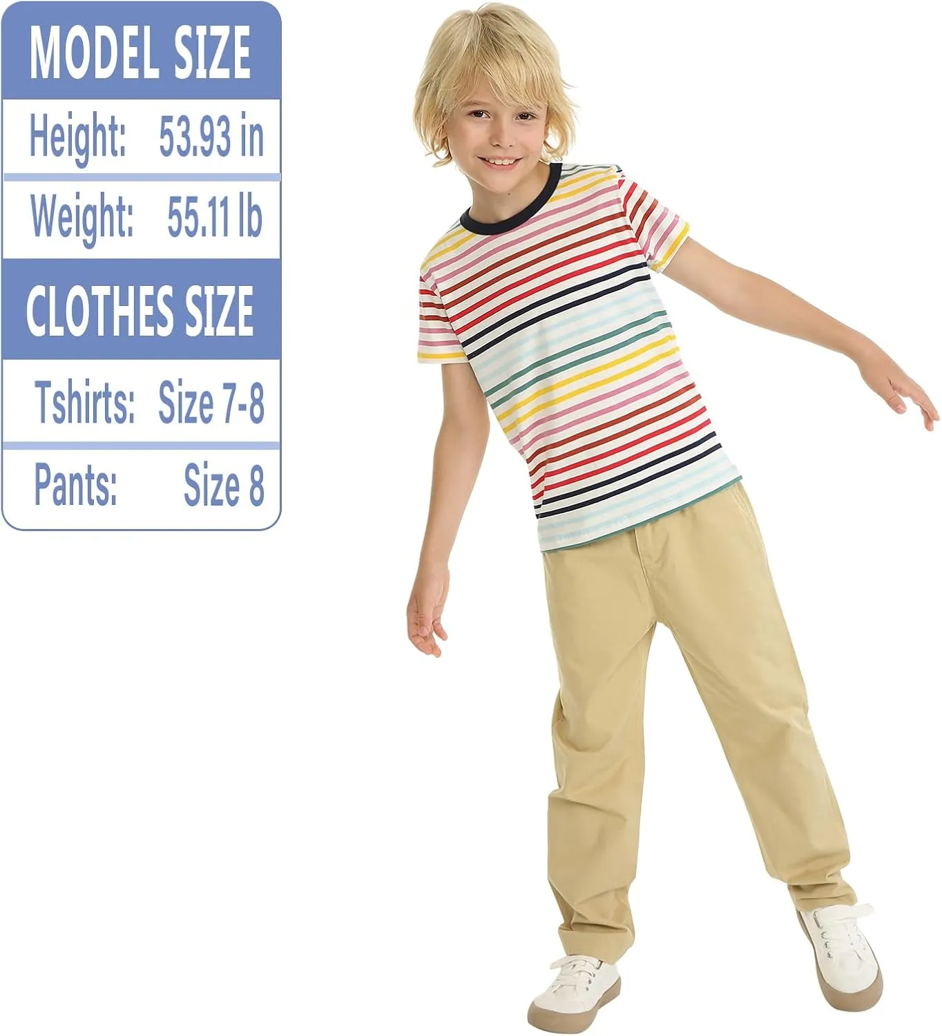 LittleSpring Boys Girls T Shirt Rainbow Striped Cotton Crewneck Tees for Kids Fashion