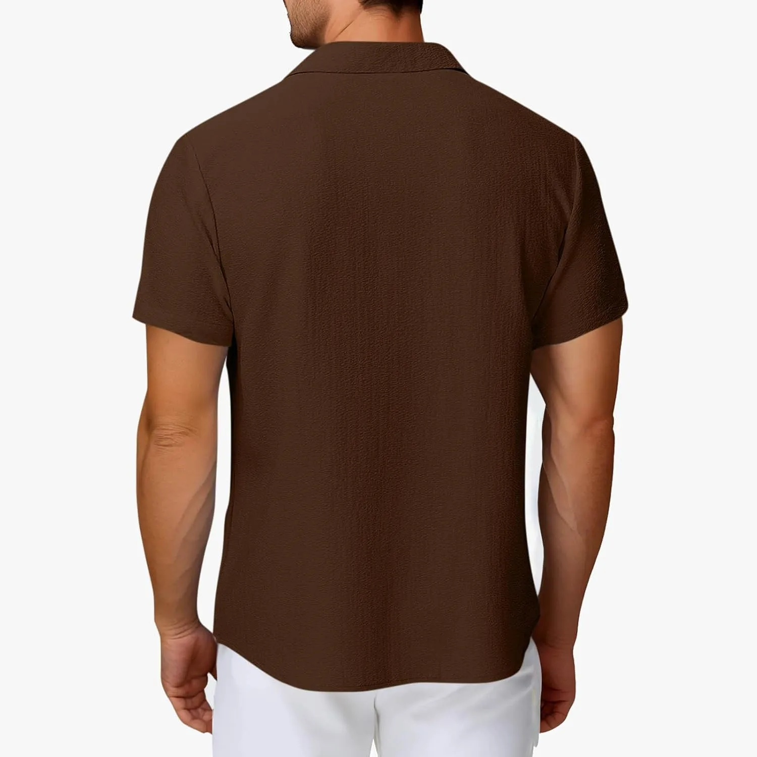 Men's Button Down Short Sleeve Shirts Dressy Casual Lapel Collar Textured Top Summer Beach Vacation Wedding Shirts