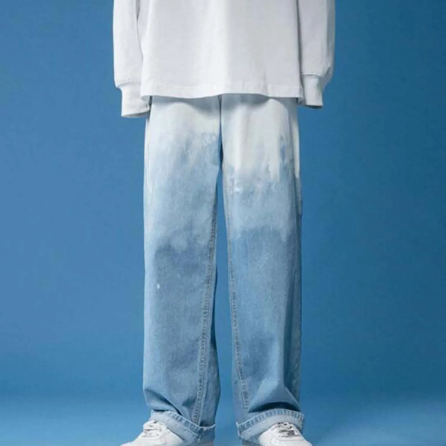 Mens Fashion Baggy Jeans Loose Fit Straight Wide Leg Denim Pants Relaxed Fit Trousers Streetwear
