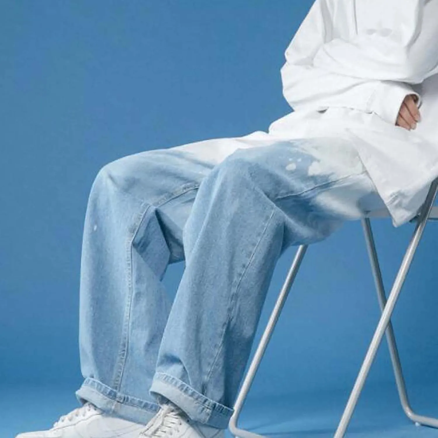 Mens Fashion Baggy Jeans Loose Fit Straight Wide Leg Denim Pants Relaxed Fit Trousers Streetwear