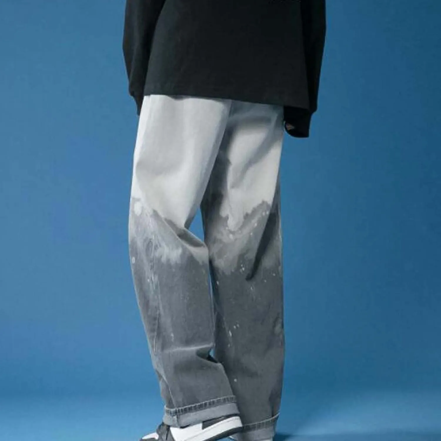 Mens Fashion Baggy Jeans Loose Fit Straight Wide Leg Denim Pants Relaxed Fit Trousers Streetwear