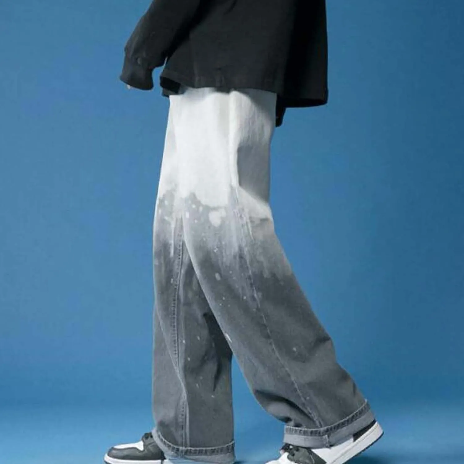 Mens Fashion Baggy Jeans Loose Fit Straight Wide Leg Denim Pants Relaxed Fit Trousers Streetwear