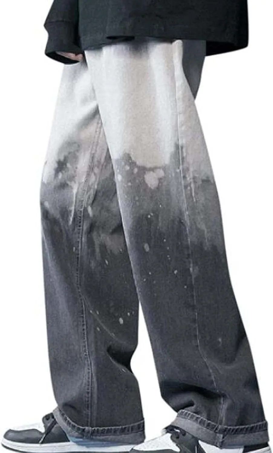 Mens Fashion Baggy Jeans Loose Fit Straight Wide Leg Denim Pants Relaxed Fit Trousers Streetwear