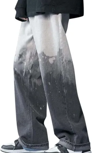 Mens Fashion Baggy Jeans Loose Fit Straight Wide Leg Denim Pants Relaxed Fit Trousers Streetwear