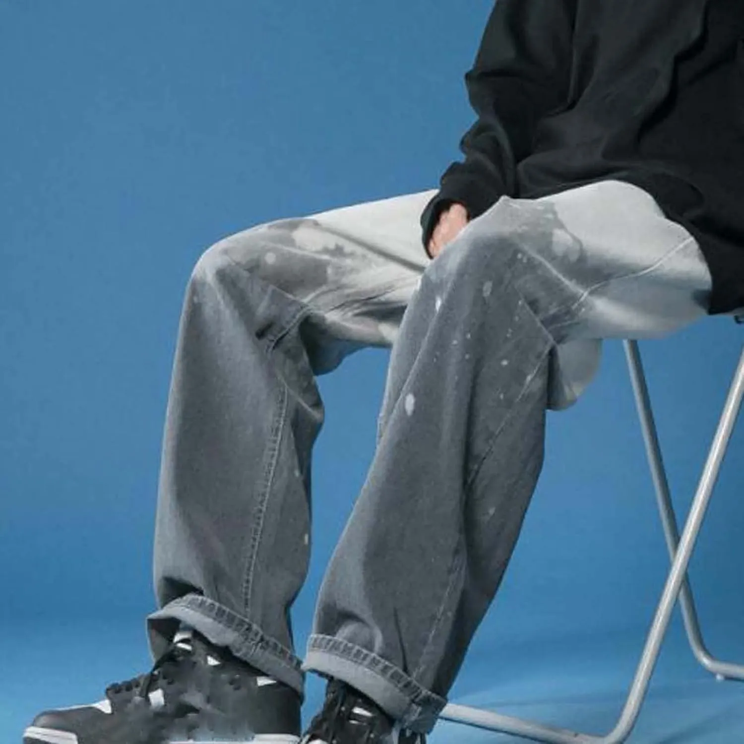 Mens Fashion Baggy Jeans Loose Fit Straight Wide Leg Denim Pants Relaxed Fit Trousers Streetwear