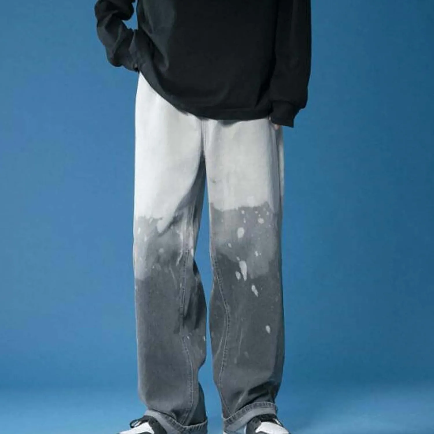 Mens Fashion Baggy Jeans Loose Fit Straight Wide Leg Denim Pants Relaxed Fit Trousers Streetwear