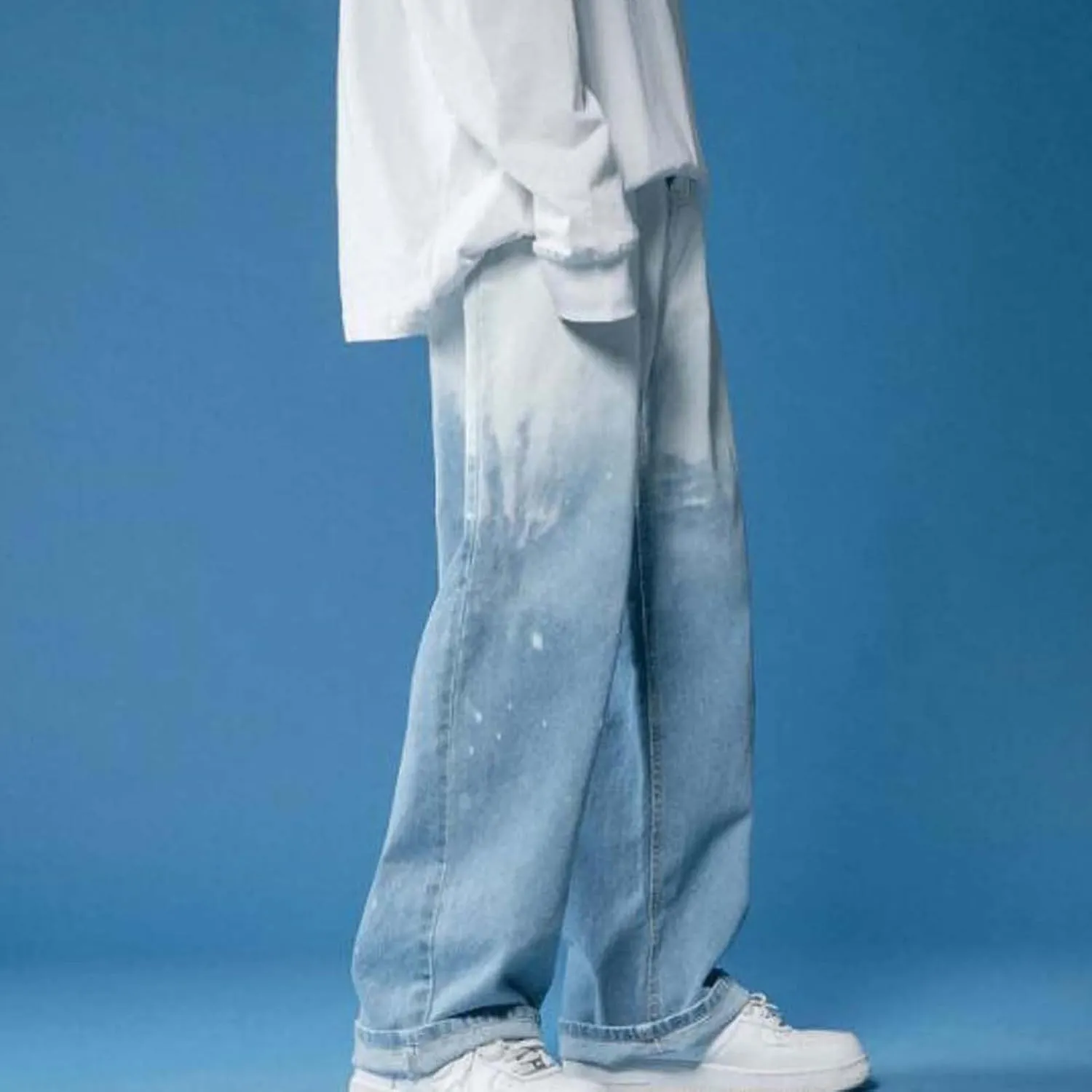 Mens Fashion Baggy Jeans Loose Fit Straight Wide Leg Denim Pants Relaxed Fit Trousers Streetwear