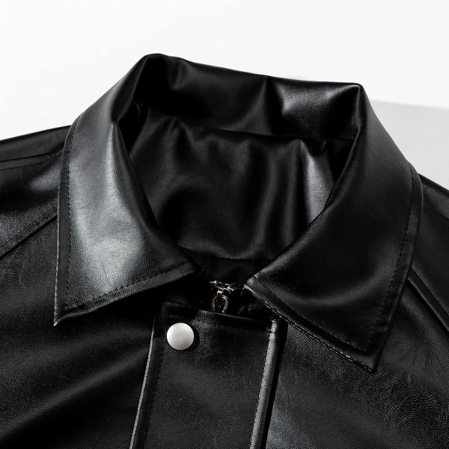 Mens Oversized Leather Jackets Zip Up Faux Bomber Jacket 90s Vintage Biker Racing Moto Jacket Coat with Pockets