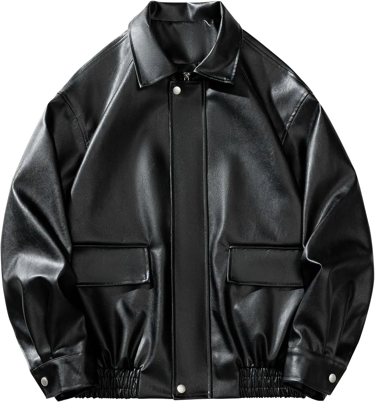Mens Oversized Leather Jackets Zip Up Faux Bomber Jacket 90s Vintage Biker Racing Moto Jacket Coat with Pockets