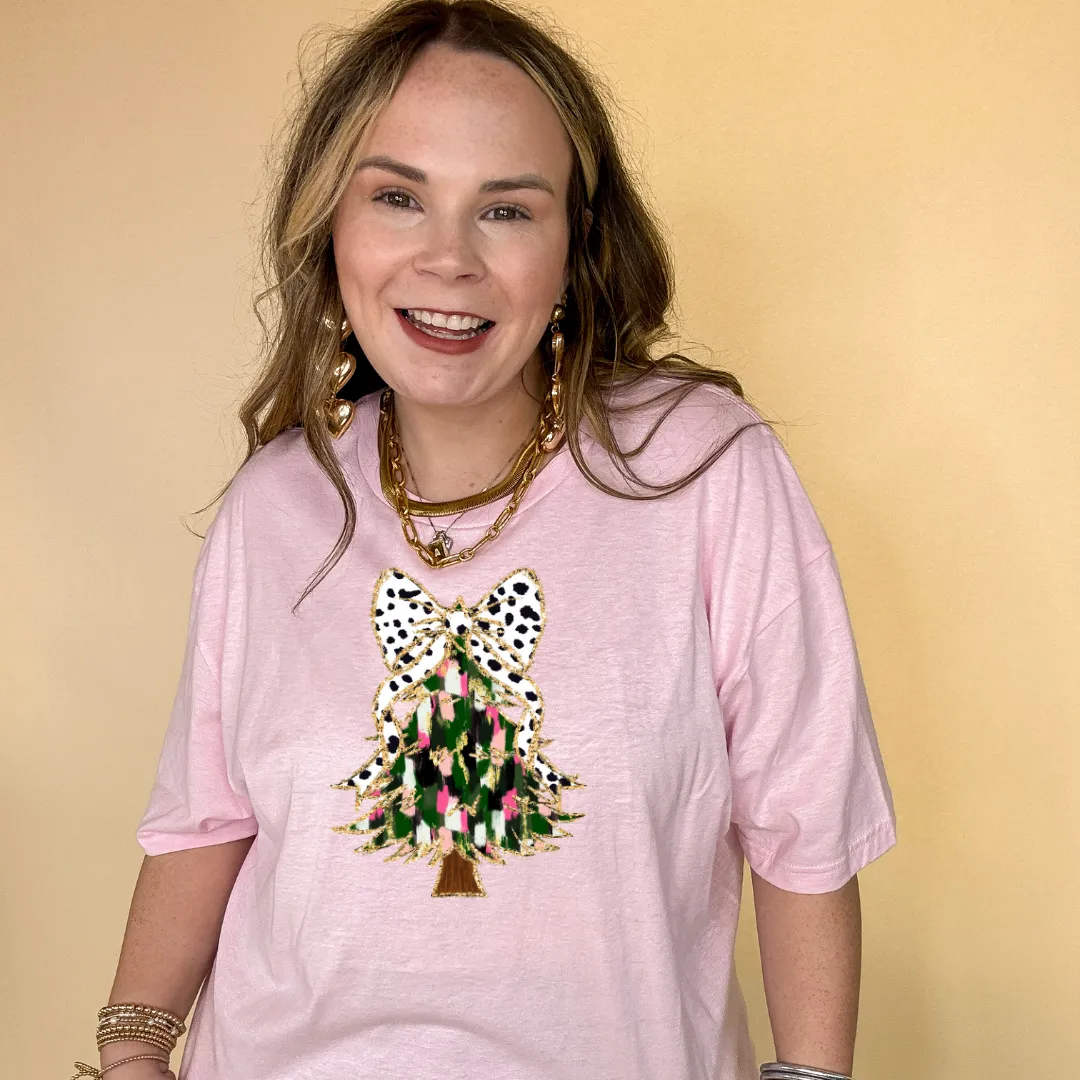 Online Exclusive | Christmas Tree Watercolor with Dalmatian Bow Graphic Tee in Multiple Color Options