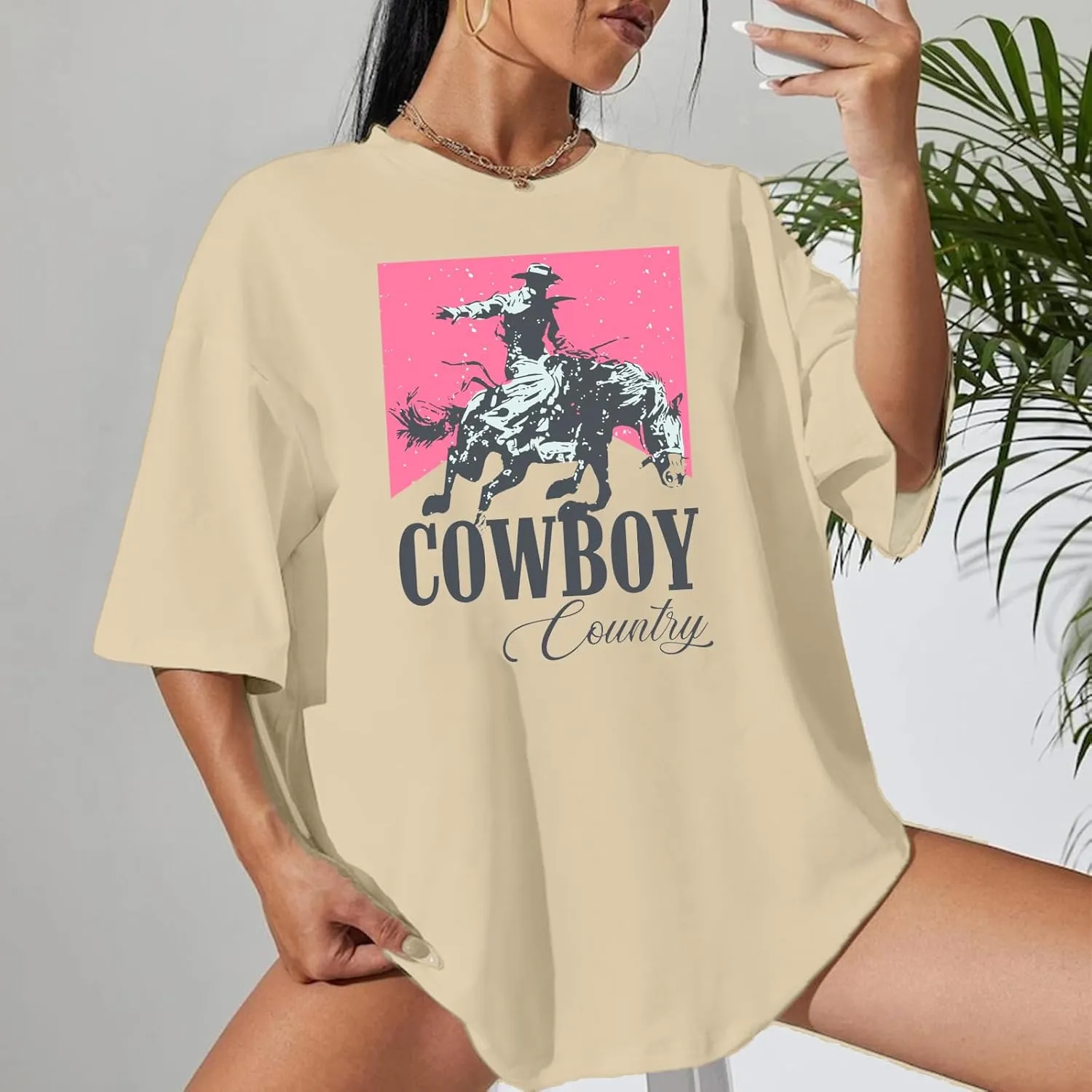 Oversized Cowboy Country Shirt Women: Cowgirl Country Music Shirt Rodeo Graphic Tee Casual Loose Western Top