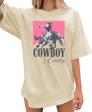 Oversized Cowboy Country Shirt Women: Cowgirl Country Music Shirt Rodeo Graphic Tee Casual Loose Western Top