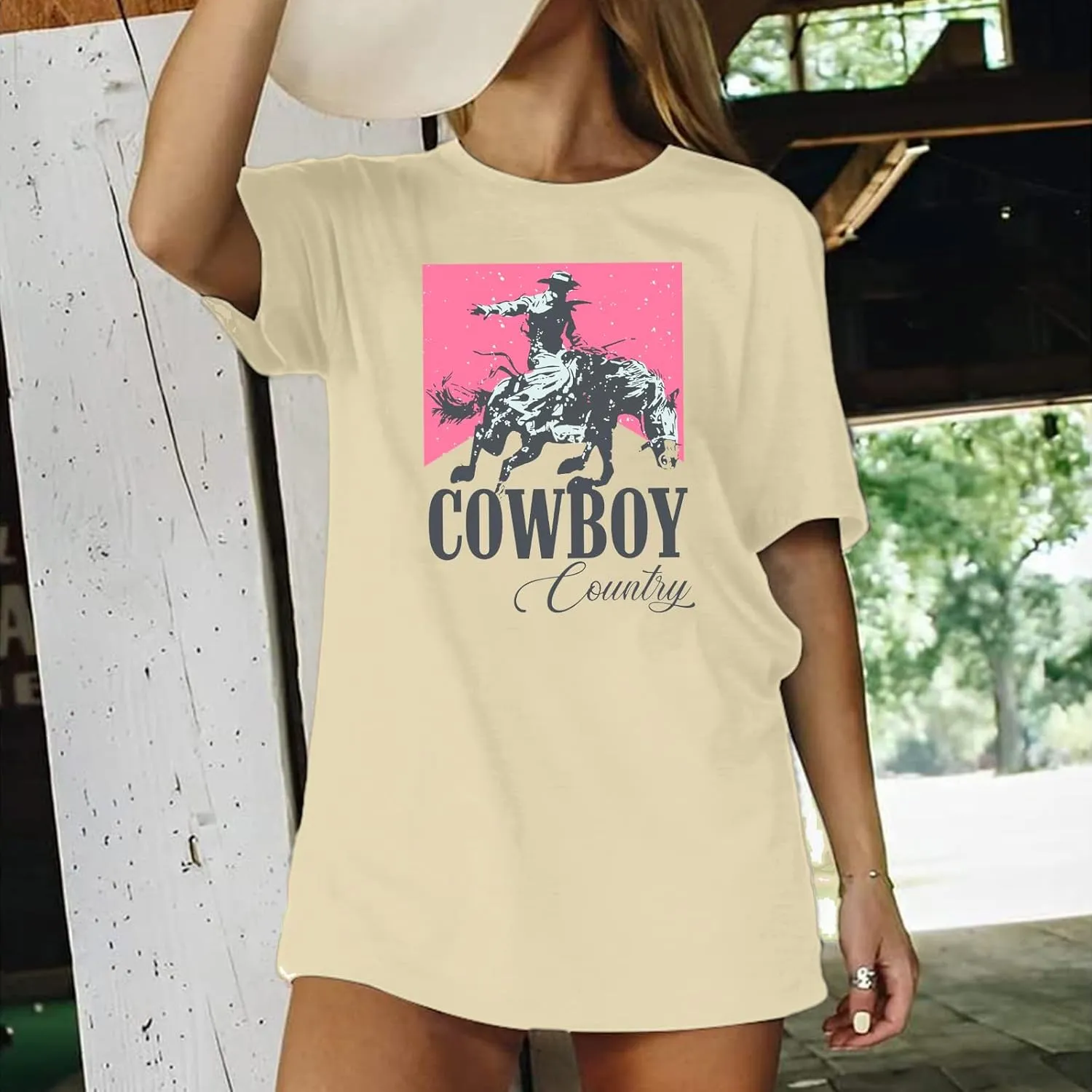 Oversized Cowboy Country Shirt Women: Cowgirl Country Music Shirt Rodeo Graphic Tee Casual Loose Western Top