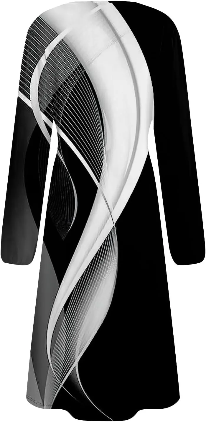 Spring Dresses for Women 2025 O Neck Long Sleeve Midi Flowy Teens Elegant Work Dressy Fitted Dress