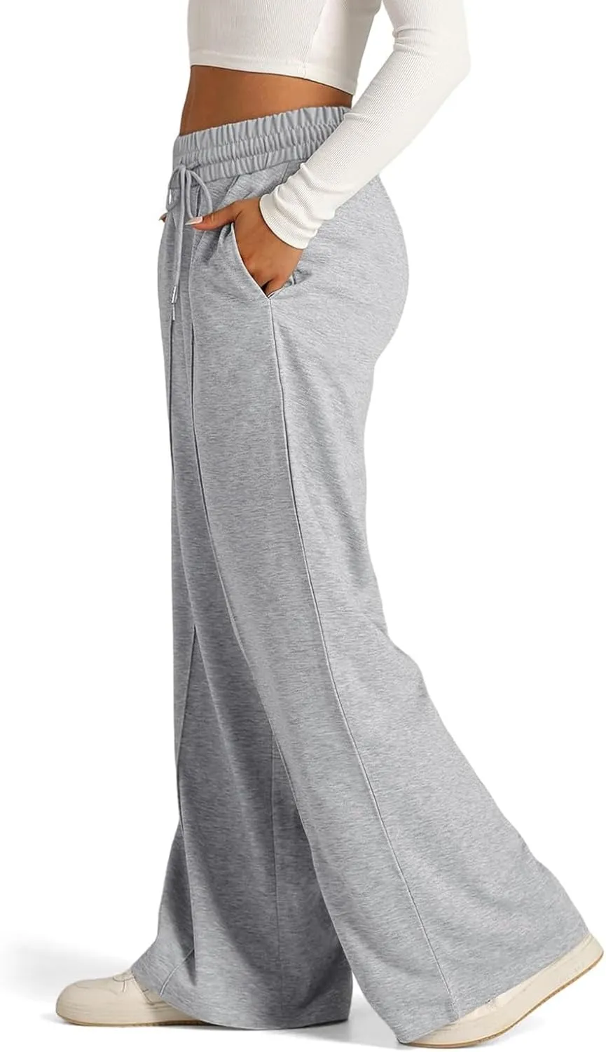 Wide Leg Sweatpants Women Baggy Casual Drawstring Waist Athletic Pants Trendy Workout Lounge Pants with Pockets
