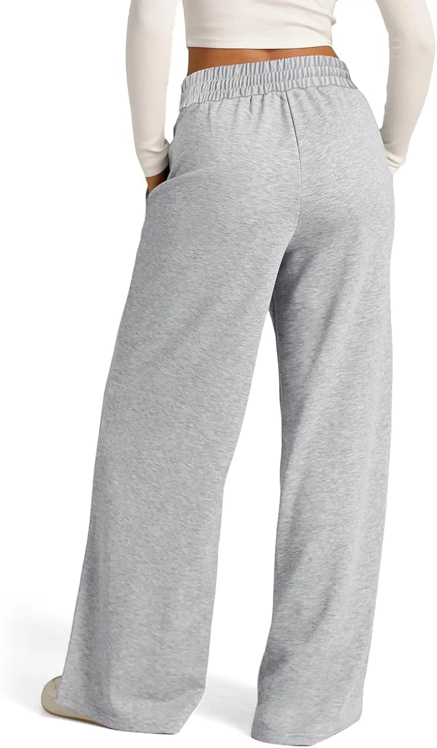 Wide Leg Sweatpants Women Baggy Casual Drawstring Waist Athletic Pants Trendy Workout Lounge Pants with Pockets