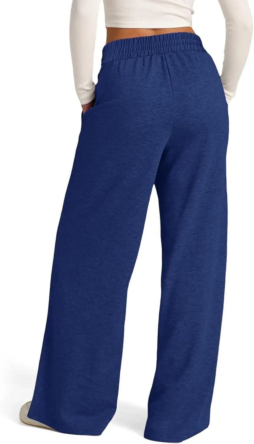Wide Leg Sweatpants Women Baggy Casual Drawstring Waist Athletic Pants Trendy Workout Lounge Pants with Pockets