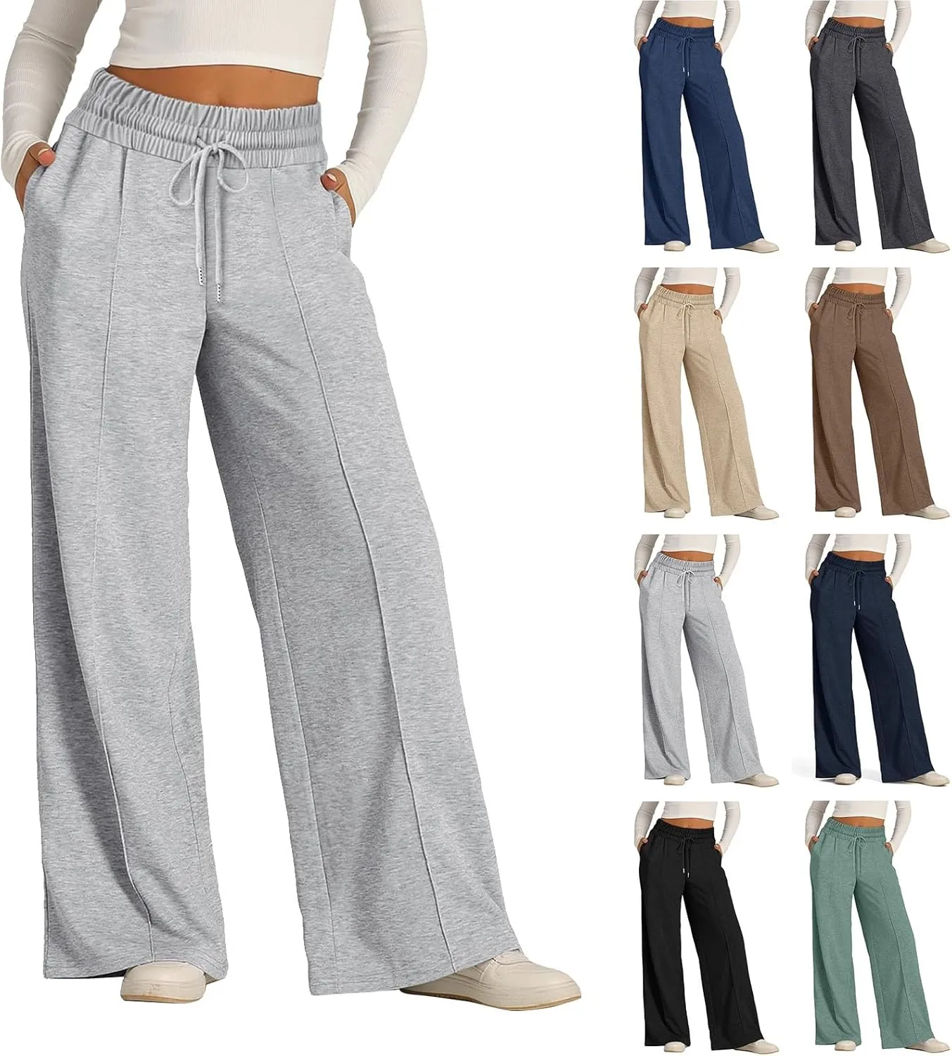 Wide Leg Sweatpants Women Baggy Casual Drawstring Waist Athletic Pants Trendy Workout Lounge Pants with Pockets