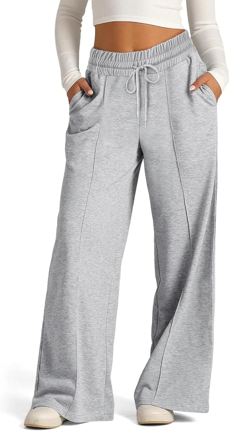 Wide Leg Sweatpants Women Baggy Casual Drawstring Waist Athletic Pants Trendy Workout Lounge Pants with Pockets