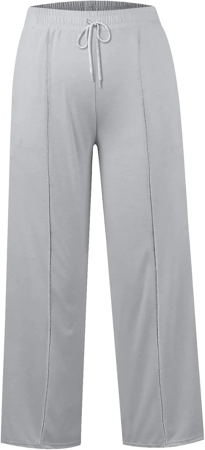 Wide Leg Sweatpants Women Baggy Casual Drawstring Waist Athletic Pants Trendy Workout Lounge Pants with Pockets