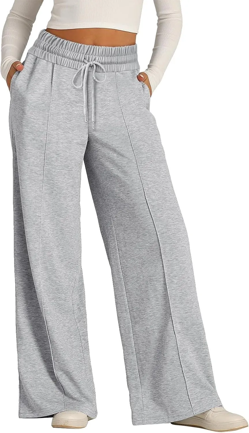 Wide Leg Sweatpants Women Baggy Casual Drawstring Waist Athletic Pants Trendy Workout Lounge Pants with Pockets