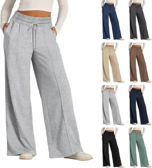 Wide Leg Sweatpants Women Baggy Casual Drawstring Waist Athletic Pants Trendy Workout Lounge Pants with Pockets