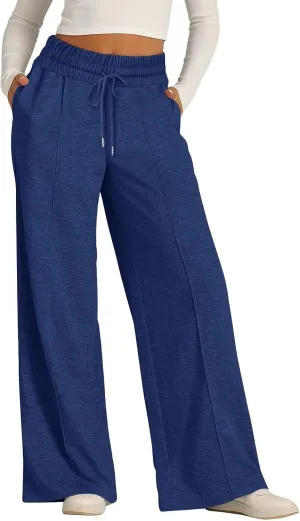 Wide Leg Sweatpants Women Baggy Casual Drawstring Waist Athletic Pants Trendy Workout Lounge Pants with Pockets