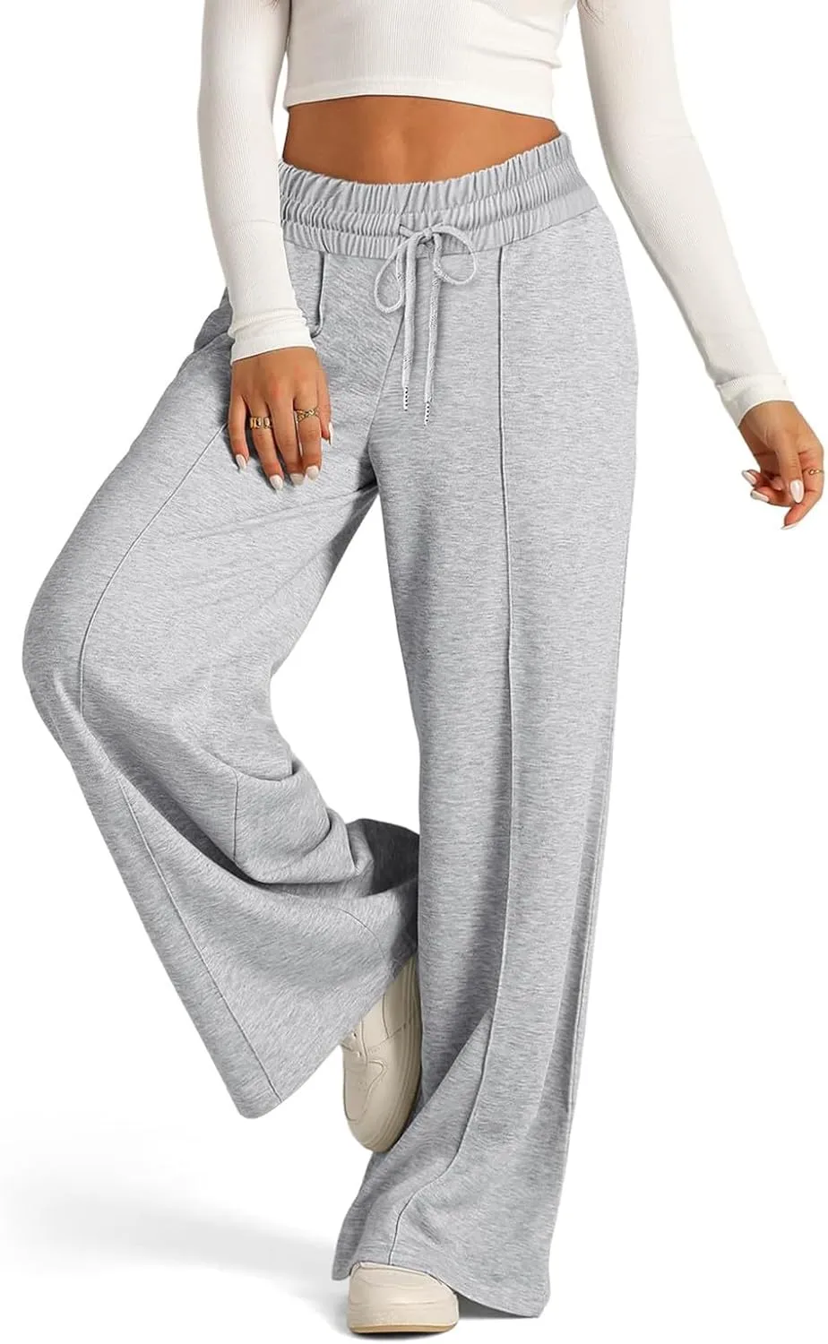 Wide Leg Sweatpants Women Baggy Casual Drawstring Waist Athletic Pants Trendy Workout Lounge Pants with Pockets