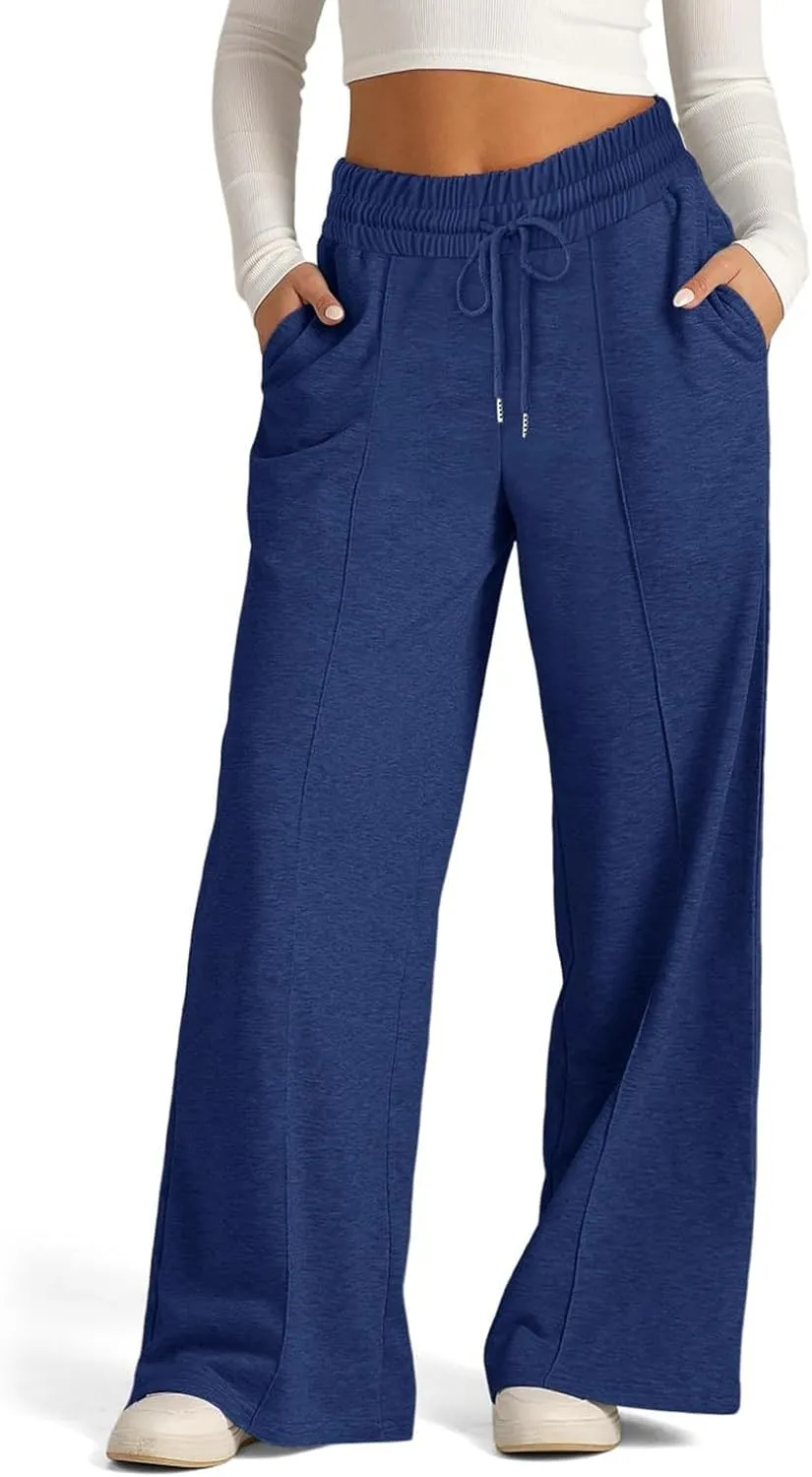 Wide Leg Sweatpants Women Baggy Casual Drawstring Waist Athletic Pants Trendy Workout Lounge Pants with Pockets