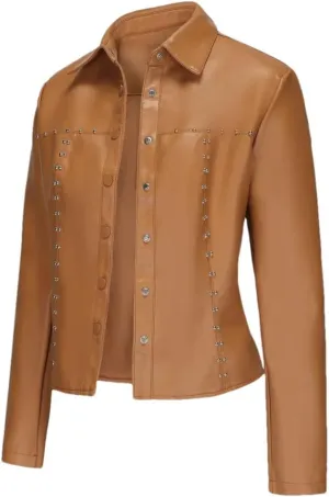 Women's Single Breasted Short Slim Fit Leather Jacket Female Moto Biker Jackets Solid Lapel Jackets